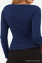 Women's Navy Blue Fitted Plain Boat Neck Blouse - 6