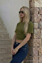 Women's Fitted Khaki Crop T-Shirt - 4