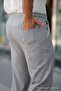 Men's Elastic Waist Lace-Up Jogger Gray Fabric Trousers Relaxed Cut Side Pockets - 3