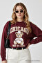 Women's Chicago Printed Burgundy Loose Sweatshirt - 3