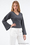 Women's Raglan Sleeve Textured Crop Smoked Blouse - 4