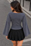 Women's V-Neck Mid-Season Comfortable Smoked Blouse - 3