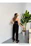 Women's Elastic Waist Loose Black Linen Trousers - 8