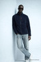 Men's Zippered Stand Collar Loose Fit Navy Blue Fleece - 2