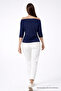 Women's Off-Shoulder Short Sleeve Navy Blue Tight Blouse - 6