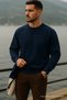 Men's Crew Neck Casual Navy Blue Sweater - 4
