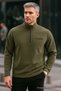 Men's Half Zipper Khaki Slim Fit Fleece Sweatshirt - 2