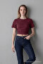 Women's Wide Short Sleeve Burgundy Crop T-Shirt - 3