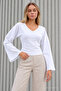 Women's Stylish Body-Hugging V-Neck White Blouse