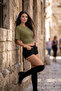 Women's Crew Neck Slim Fit Khaki Crop Blouse - 5