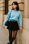 Women's Crew Neck Oversized Baby Blue Sweater - 6