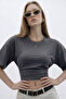 Women's Basic Smoked Crop Blouse with Waist Detail - 3
