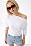 Women's Off-Shoulder Cotton White Slim Fit T-Shirt
