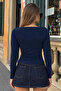 Women's Navy Blue Basic Fitted Blouse - 3