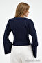 Women's V-Neck Long Sleeve Tight Navy Blue Blouse - 5