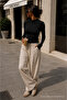 Women's Autumn Textured Body Line Black Blouse - 2