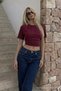 Women's Bodycon Burgundy Crop T-Shirt