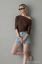 Women's Short Sleeve Cotton Slim Fit Coffee T-Shirt - 4