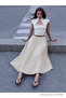 Women's Casual Elastic Waist Beige Long Skirt - 3