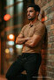 Men's Short Sleeve Coffee Loose Polo Neck T-Shirt - 4