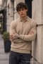 Men's Shiny Pocketless Plain Pattern Cream Sweater - 2