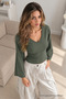Women's V-Neck Bodycon Khaki Blouse - 2