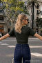 Women's Crew Neck Black Crop T-Shirt - 5