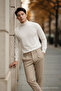 Men's Regular Fit High Neck Cream Knit Sweater - 4