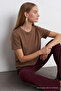 Women's Comfort Fit Basic Brown Loose T-Shirt - 4