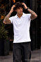 Men's 100% Cotton White Polo Neck T-Shirt - 3
