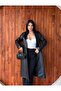 Black Leather Belted Long Trench Coat - 5