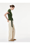 Slim Fit Belted High Neck Sleeveless Blouse with Accessories - 3