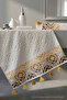 Set of 2 Ethnic Patterned Tassel Hand Towels - Embossed, Jacquard, 100% Cotton - 50X90 cm - Mustard - 2