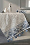 Set of 2 Ethnic Patterned Tassel Hand Towels - Embossed, Jacquard, 100% Cotton - 50X90 cm - Indigo - 2