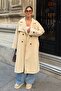 Beige Long Trench Coat - Double Breasted Collar and Belted Cut - 6