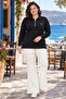 Women's Plus Size Zippered Polo Neck Crystal Fabric Slit Hijab Tunic - 6