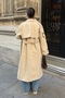 Beige Long Trench Coat - Double Breasted Collar and Belted Cut - 7