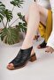 45207 Black Genuine Leather Heeled Women's Sandals - 3