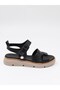 D26Ys 5140 Black Genuine Leather Velcro Women's Sandals - 5