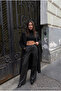 Women's Black Leather High-Waisted Wide-Leg Cargo Pants - 5