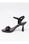 Ermod 1465 Black Heeled Single Strap Women's Sandals - 7