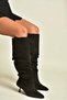 Z282010602 Black Suede Low Heeled Drawstring Women's Boots - 2