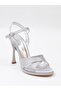Uraz 700 Silver Satin Heeled Women's Sandals - 6