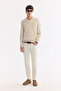 Men's Ecru Plain Washed Cotton Elastane Madrid Comfort Slim Fit Jean Trousers A61Y3508