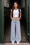 Light Blue High Waist Wide Leg Lycra Palazzo School Trousers