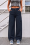 Women's Cargo Pocket Palazzo Cut Stretch Fabric Navy Blue Trousers - 3