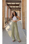 High Waist Loose Fit Linen Blend Pants - 5
