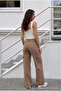 Women's Cargo Pocket Palazzo Cut Stretch Fabric Mink Trousers - 4