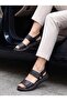 D26Ys 2745 Black Genuine Leather Velcro Women's Sandals - 3