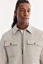 Men's Gray Classic Collar Water Repellent Technical Fabric Seasonal Regular Fit Coat A61Y6004 - 5